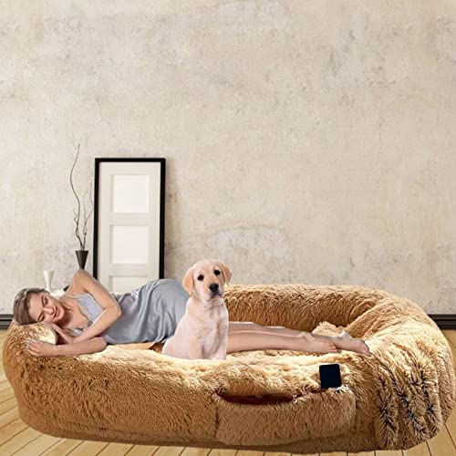 Samnuerly Überdimensioniert Hundebett Für Menschen,Ergonomisches Design Abnehmbar Faules Sofa,Balkon Weicher Flauschiger Riesen Sitzsack (Khaki XXL) von Samnuerly