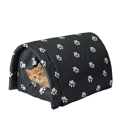 katzenhöhle Filz Katzenhaus für Draußen Winterfest Wasserdicht und Warm Hundehöhle Waschbar Pet House mit Abnehmbarem Matte Faltbares Tierheim Haustiere Schutz Bett (42x31x28cm Schwarz) von Samnuerly