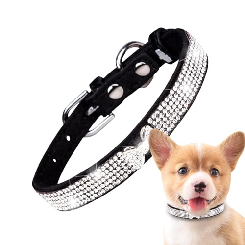 Samuliy Bling Hundehalsband, Mikrofaser, Haustierhalsband für Mädchen, Katzen und Hunde, verstellbares, ausgefallenes Hundehalsband, weiches weibliches Hundehalsband, reißfestes Strass-Katzenhalsband von Samuliy