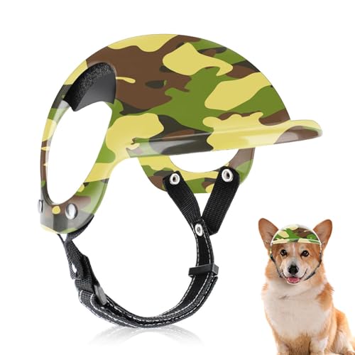 Samuliy Harter Hundehut, Outdoor-Motorradhut, Camouflage-Muster, Mini-Kopfschutz, sichere Mütze, Haustier-Foto-Requisiten, kleines Haustierzubehör für Hunde und Katzen von Samuliy