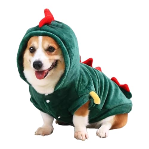 Samuliy Hundekostüm mit Dinosaurier-Design, Hundekleidung, Katzen-Kapuzenpullover, weicher und atmungsaktiver Haustier-Dinosaurier-Cosplay, grüner Welpen-Kapuzenmantel für kleine Hunde von Samuliy