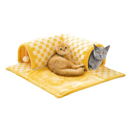 Samuliy Katzenbett mit Tunnel – Lustiges Tunnelbett mit flauschigem Spielzeugball, stilvoller Haustier-Spieltunnel, flauschiges Katzenbett für kleine, mittelgroße und große Katzen von Samuliy