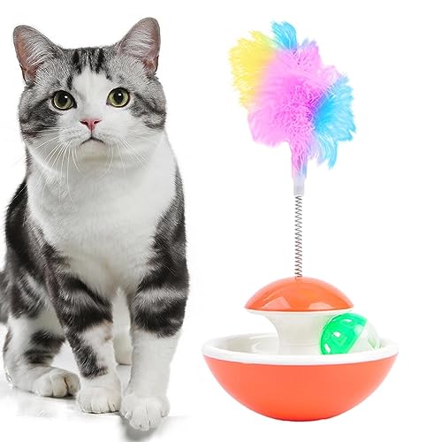 Samuliy Katzenfederball Spielzeug, Rassel Glocke Spielzeug Kätzchen Auto-Balancing Ball – Indoor-Katzen-Zubehör für Wohnzimmer, Katzenhaus, Tierheim, Tiergeschäft, Schlafzimmer, Arbeitszimmer von Samuliy