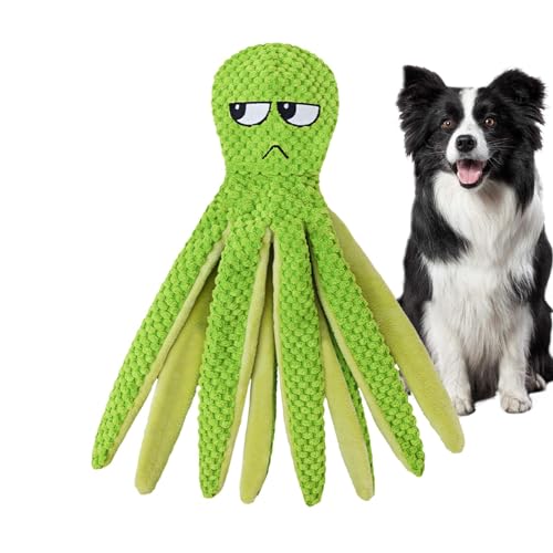 Samuliy Quietschendes Oktopus-Hundespielzeug – Interaktives Quietschspielzeug für Welpen beim Zahnen – Oktopus-Hundespielzeug mit unterer Versteck-Futterfunktion von Samuliy