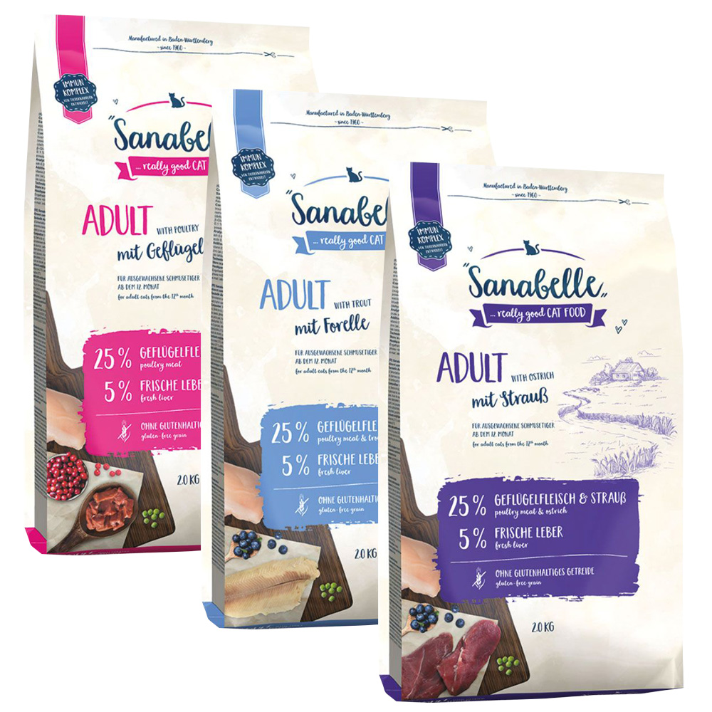 3 x 2 kg Sanabelle Adult Mixpaket - 3 Sorten (Strauß, Forelle, Geflügel) von Sanabelle