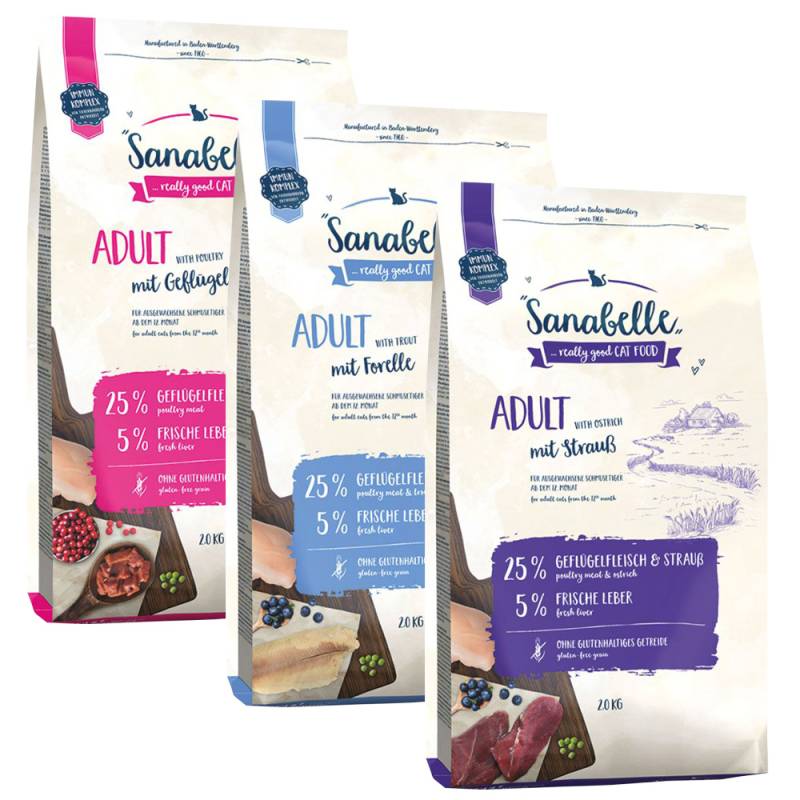 3 x 2 kg Sanabelle Adult Mixpaket - 3 Sorten (Strauß, Forelle, Geflügel) von Sanabelle