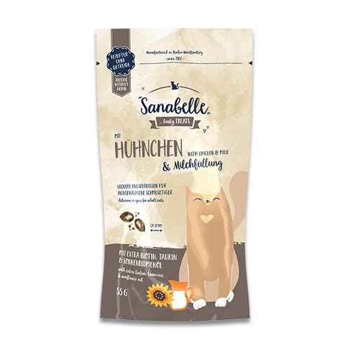 Sanabelle Knusperkissen Huhn und Milch, Ergänzungsfuttermittel für ausgewachsene Katzen, 20 x 55 g von Sanabelle