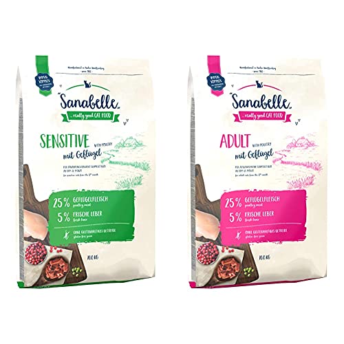 Sanabelle Sensitive mit Geflügel | Katzentrockenfutter für ernährungssensible Katzen | 1 x 10 kg & t Geflügel | Katzentrockenfutter für ausgewachsene Katzen (ab dem 12. Monat) | 1 x 10 kg von Sanabelle
