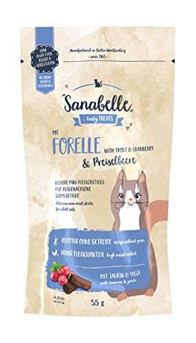 Sanabelle Snack Forelle und Preiselbeere | Leckere Mini-Fleischsticks für ausgewachsene Katzen | 20 x 55 g von Sanabelle