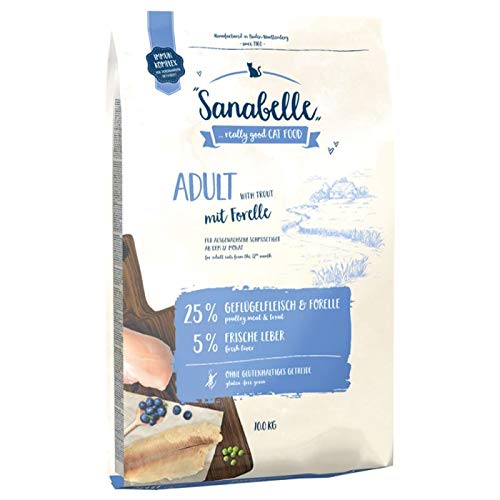 Sanabelle Trockenfutter für ausgewachsene Katzen, glutenfrei mit Forelle 10 kg, für Zimmerkatzen ab 1 Jahr, reich an Omega-3 und 6 und Inulin von Sanabelle