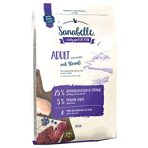 Sanabelle Trockenfutter für ausgewachsene Katzen mit Straußenstrauß, glutenfrei, für Innen ab 1 Jahr, reich an Omega-3 und -6 mit außergewöhnlicher Verdaulichkeit von Sanabelle