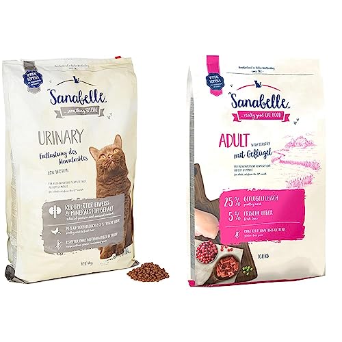 Sanabelle Urinary | Katzentrockenfutter für ausgewachsene Katzen mit empfindlichem Harnsystem | 1 x 10 kg & Adult mit Geflügel | Katzentrockenfutter für ausgewachsene Katzen | 1 x 10 kg, von Sanabelle