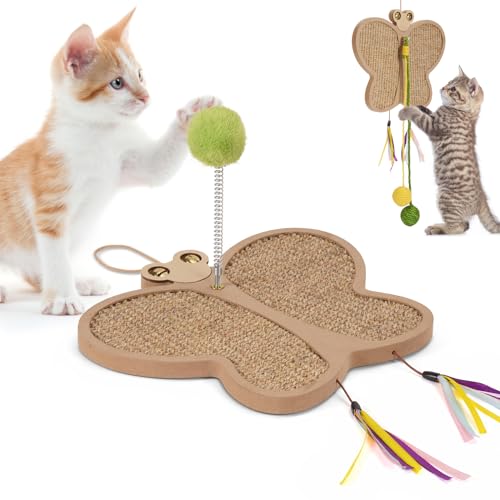 Butterfly Cat Scratcher - 4th Gen Interaktives Spielzeug für Indoor-Katzen mit 3-in-1-Funktionen: Federball, Katzenkratzpad, Sisalball von Sancagy
