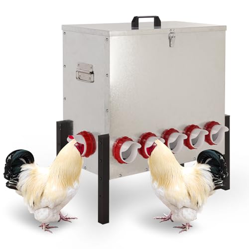 45.4 kg Automatischer Hühnerfutterautomat mit Abdeckung - Große Kapazität Metall Hühnerstall Futterstation mit 10 Futteröffnungen, verstellbare Beine, regendicht, kein Abfall 45.4 kg Automatischer Hühnerfutterautomat mit Abdeckung - Große Kapazität Metall Hühnerstall Futterstation mit 10 Futteröffnungen, verstellbare Beine, regendicht, kein Abfall von Sancunhui