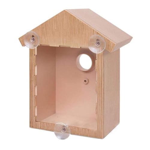 Fenstervogelbox, Plastikfenster Vogel Nest mit starkem Sauger und Betrachtung, Einweg natürliche Holzfarbe klares Vogelhaus für Gartenvogelgeschenke von Sanfiyya