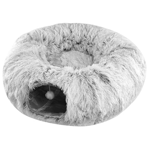 Katzentunnelbett 2 in 1 Plüschkatze Donut Bedtunnel, 33,5 x 10,3 Zoll faltbar, abnehmbar und waschbarer Katzentunnelspielzeug für kleine mittelgroße Katze, Welpen, Kaninchen von Sanfiyya