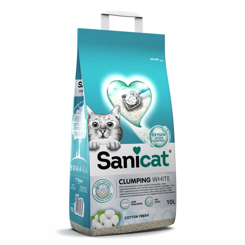 2 x Sanicat Katzenstreu zum Sonderpreis! - 2 x 10 l mit Baumwollduft von Sanicat