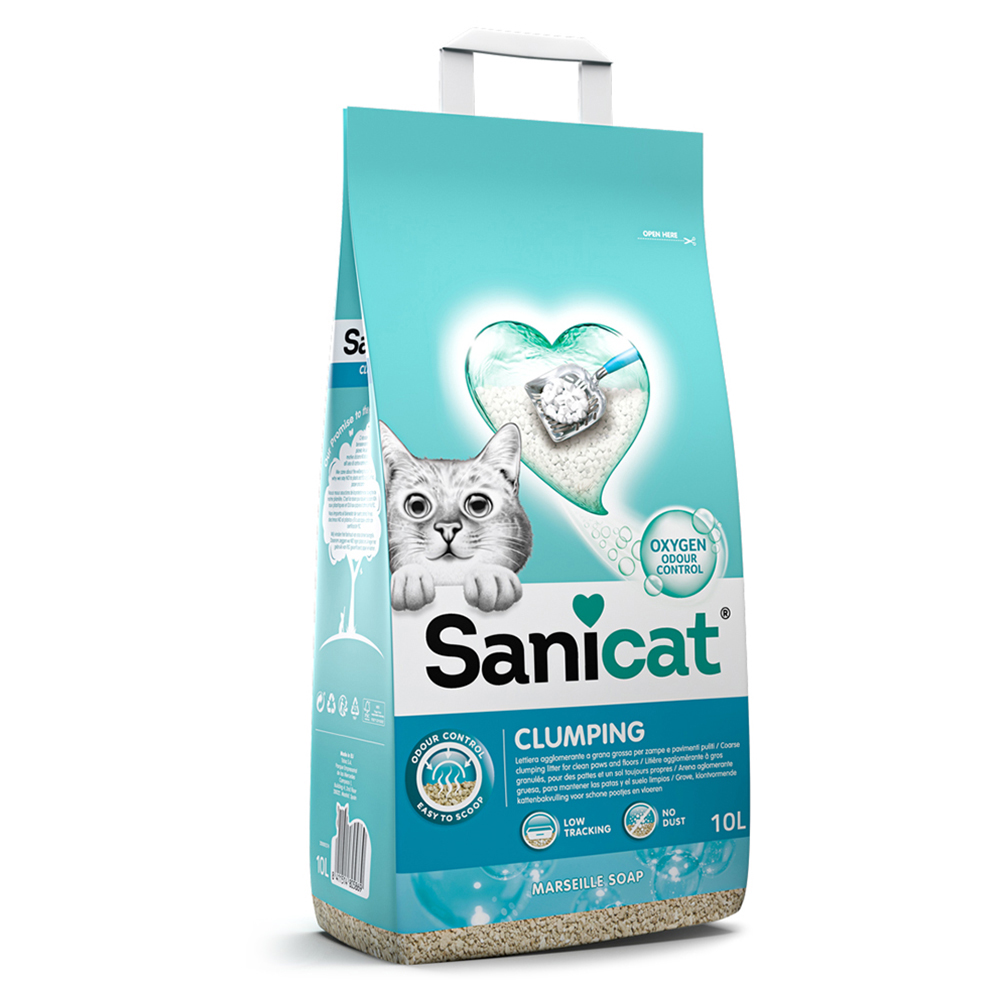 2 x Sanicat Katzenstreu zum Sonderpreis! - 2 x 10 l mit Marseiller Seife von Sanicat