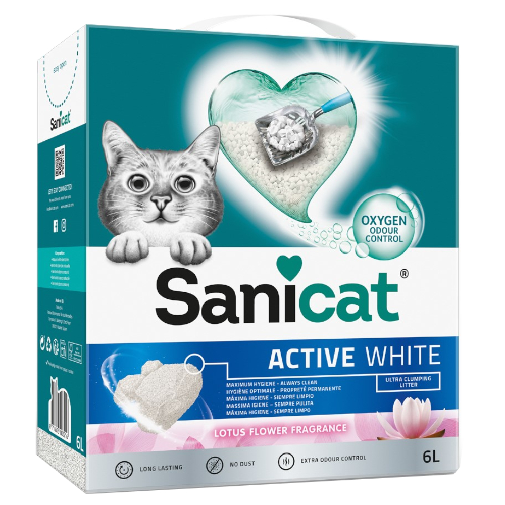 2 x Sanicat Katzenstreu zum Sonderpreis! - 2 x 6 l Active White Lotus-Blüte von Sanicat