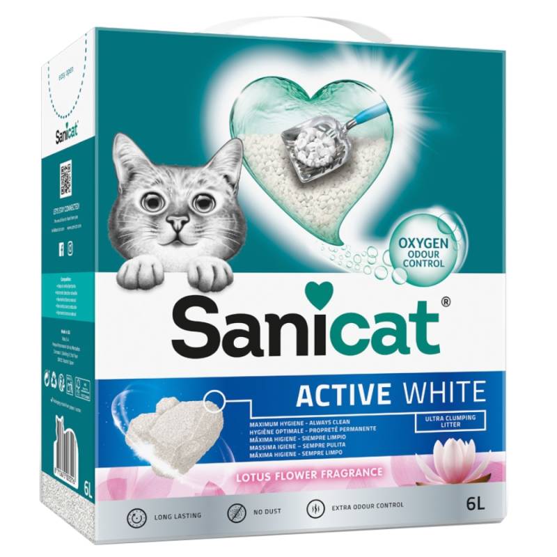2 x Sanicat Katzenstreu zum Sonderpreis! - 2 x 6 l Active White Lotus-Blüte von Sanicat