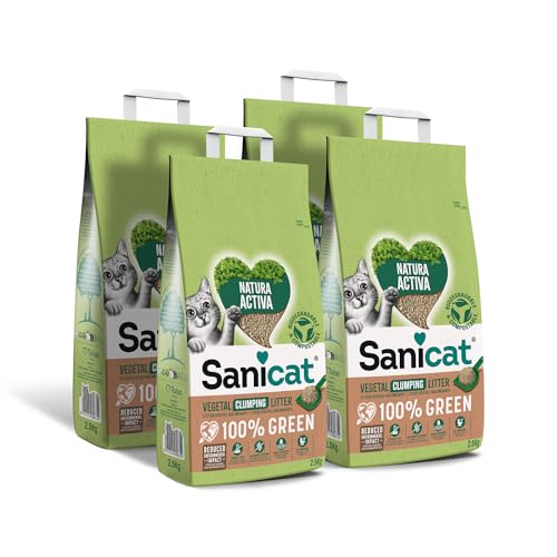 Sanicat – Pflanzliche Klumpstreu Natura Activa 100 % Green | Hohe Absorption und natürliche Klumpenbildung | Recyceltes Produkt, biologisch abbaubar und kompostierbar | Packungsgröße 10 l von Sanicat
