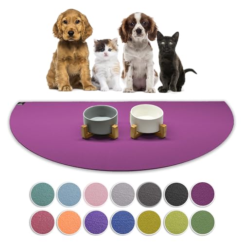 SanoZoo® - Napfunterlage, Öko-TEX - Made in Germany - rutschfeste Futtermatte für Hunde & Katzen, Halbrund Set 2X 40x80cm Pflaume von SanoZoo
