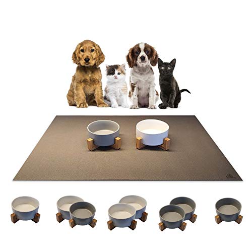 SanoZoo® Napf für Hunde und Katzen aus Bambus & Keramik 2er Set (Grau/Grau) von SanoZoo