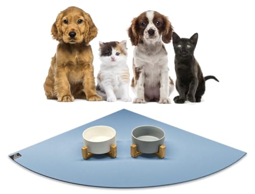 SanoZoo® Napfunterlage - Öko-TEX - Made in Germany - rutschfeste Futtermatte für Hunde & Katzen Eckrund Set 2X 60cm Hellblau von SanoZoo