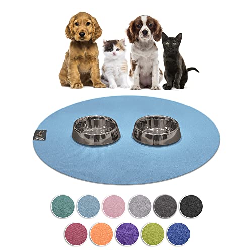 SanoZoo® Napfunterlage - Öko-TEX - Made in Germany - rutschfeste Futtermatte für Hunde & Katzen Rund 120cm Hellblau, wasserfest von SanoZoo