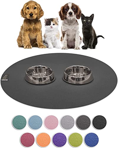 SanoZoo® Napfunterlage - Öko-TEX - Made in Germany - rutschfeste Futtermatte für Hunde & Katzen Rund 60cm Grau, wasserfest von SanoZoo