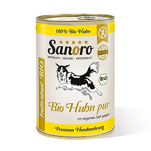 Sanoro Bio-Huhn pur mit Leber, 100% Bio-Huhn, salzfrei - Hundefutter in Bio-Qualität - singleprotein - für Ausschlußdiäten geeignet (1 x 400 g). von Sanoro