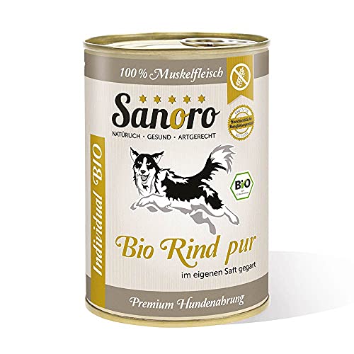 Sanoro Bio-Rind pur 100% Muskelfleischanteil, salzfrei - Premium-Hundefutter in Bio-Qualität - singleprotein (12 x 400 g) von Sanoro