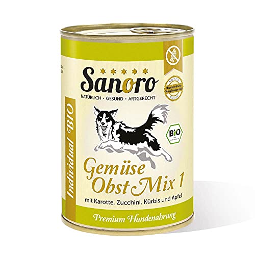 Sanoro Gemüse/Obst Mix 1 - Premium-Hundefutter in Bio-Qualität - Mix aus Bio-Karotte, Bio-Zucchini, Bio-Kürbis und Bio-Apfel, salzfrei - vegetarischer Barf-Zusatz (1 x 400 g). von Sanoro