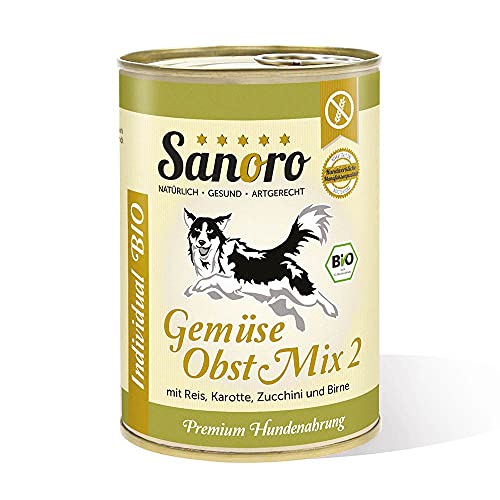 Sanoro Gemüse/Obst Mix 2 mit Bio-Reis - Premium-Hundefutter in Bio-Qualität - Mix aus Bio-Reis, Bio-Karotte, Bio-Zucchini und Bio-Birne - vegetarischer Barf-Zusatz (1 x 400 g). von Sanoro