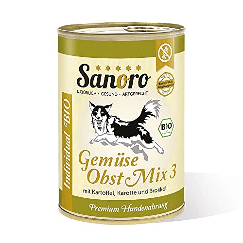 Sanoro Gemüse/Obst Mix 3 mit Bio-Kartoffeln - Premium-Hundefutter Bio-Qualität - Mix aus Bio-Kartoffel, Bio-Karotte, Bio-Brokkoli und Bio-Apfel - vegetarischer Barf-Zusatz (1 x 400 g). von Sanoro