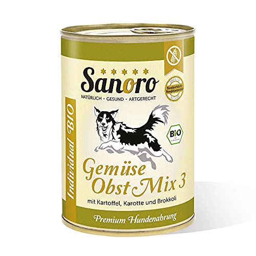 Sanoro Bio-Hundefutter Gemüse/Obst Mix 3 - Premium-Qualität - Kartoffel, Karotte, Brokkoli, Apfel - vegetarischer Barf-Zusatz (12 x 400 g) von Sanoro