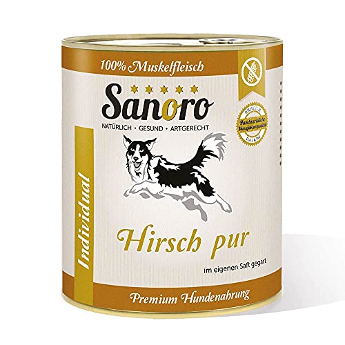 Sanoro Hirsch pur, 100% Muskelfleisch vom Hirsch, salzfrei - Premium-Hundefutter - singleprotein, hypoallergen - für Ausschlußdiäten geeignet (6 x 800g) von Sanoro