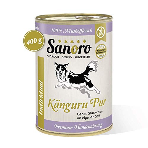 Sanoro Känguru pur, 100% Muskelfleisch vom Känguru, salzfrei - Premium-Hundefutter - singleprotein, hypoallergen - für Ausschlußdiäten geeignet (12 x 400 g) von Sanoro