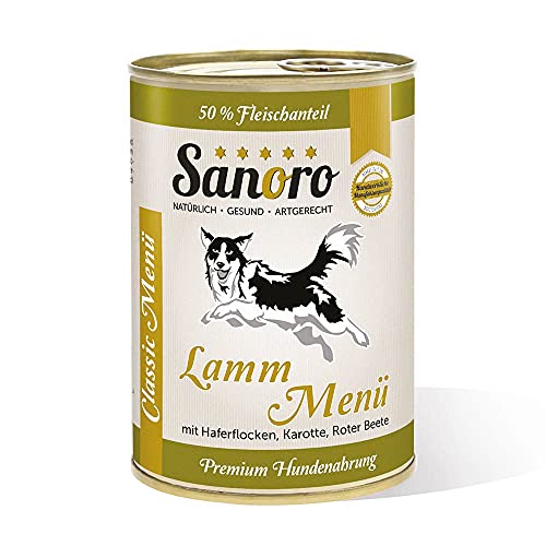 Sanoro Menü Classic Lamm mit 50% Fleischanteil - Premium Hundefutter in Teil-Bio-Qualität - Lamm mit Bio-Haferflocken, Bio-Karotte, Bio-Rote Bete, Bio-Apfel - singleprotein (12 x 400g) von Sanoro