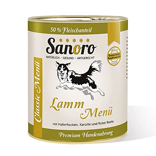 Sanoro Menü Classic Lamm mit 50% Fleischanteil - Premium Hundefutter in Teil-Bio-Qualität - Lamm mit Bio-Haferflocken, Bio-Karotte, Bio-Rote Bete, Bio-Apfel - singleprotein (1 x 800g) von Sanoro