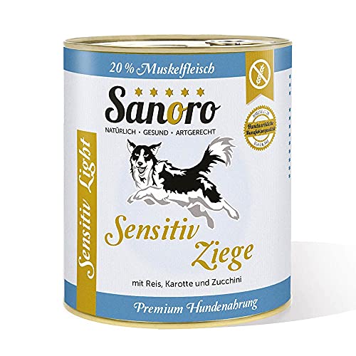 Sanoro Menü Sensitiv Light Ziege. Premium Hundefutter bei Leishmaniose: Purin- und proteinreduziert. Teil-Bio-Qualität. Muskelfleisch von der Ziege mit Bio-Reis und Bio-Karotte. (1 x 800g) von Sanoro