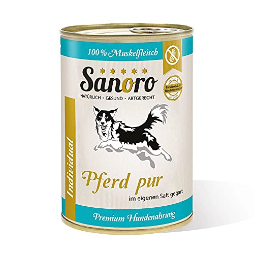 Sanoro Pferd pur, 100% Muskelfleisch vom Pferd, salzfrei - Premium-Hundefutter - singleprotein, hypoallergen - für Ausschlußdiäten geeignet (12 x 400 g) von Sanoro