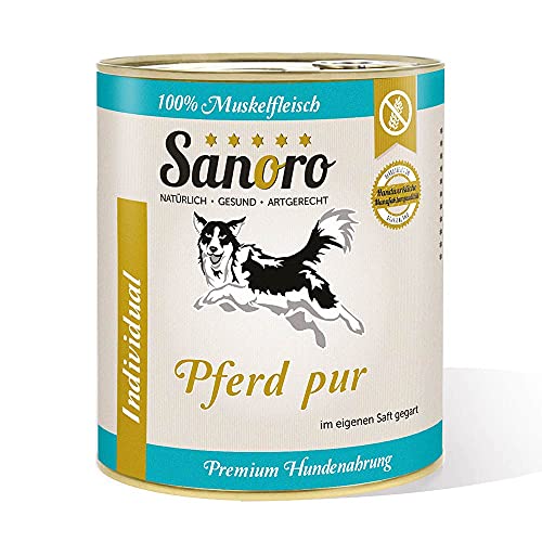 Sanoro Pferd pur, 100% Muskelfleisch vom Pferd, salzfrei - Premium-Hundefutter - singleprotein, hypoallergen - für Ausschlußdiäten geeignet (6 x 800g) von Sanoro