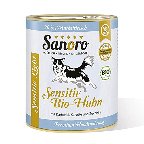 Sanoro Sensitiv Light Bio-Huhn - Premium Hundefutter bei Leishmaniose: Purin- und proteinreduziert in Bio-Qualität. Muskelfleisch vom Bio-Huhn mit Bio-Kartoffel und Bio-Karotte. (1 x 800g) von Sanoro