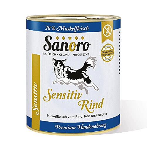 Sanoro Sensitiv Rind - Premium Hundefutter bei Leishmaniose: Purinreduziert und proteinreduziert. Teil-Bio-Qualität mit Bio-Reis und Bio-Karotten. Zutaten in Lebensmittelqualität. (1 x 800g) von Sanoro