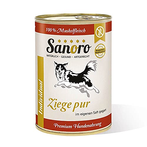 Sanoro Ziege pur, 100% Muskelfleisch von der Ziege, salzfrei - Premium-Hundefutter - singleprotein, hypoallergen - für Ausschlußdiäten geeignet (12 x 400g) von Sanoro
