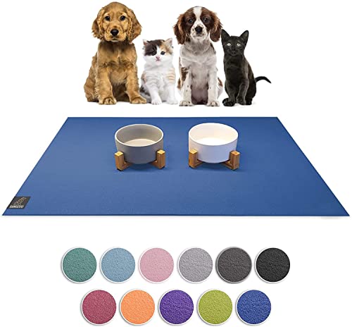 SanoZoo® Napfunterlage - Öko-TEX - Made in Germany - rutschfeste Futtermatte für Hunde & Katzen Set 2X 30x40cm Blau, wasserfest von SanoZoo