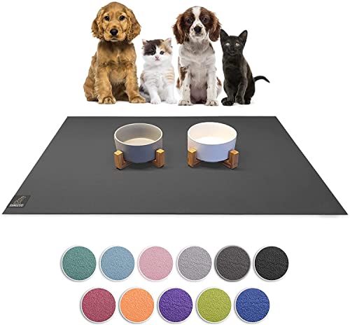 SanoZoo® Napfunterlage - Öko-TEX - Made in Germany - rutschfeste Futtermatte für Hunde & Katzen Set 2X 30x40cm Grau, wasserfest von SanoZoo