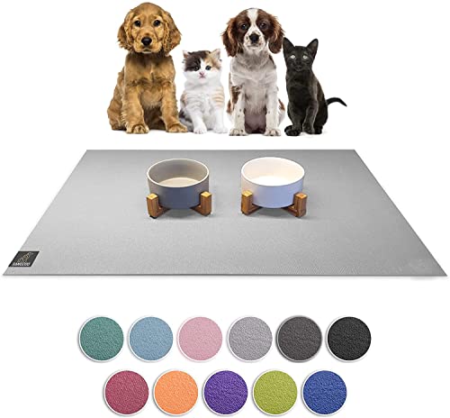 SanoZoo® Napfunterlage - Öko-TEX - Made in Germany - rutschfeste Futtermatte für Hunde & Katzen Set 2X 30x40cm Hellgrau, wasserfest von SanoZoo