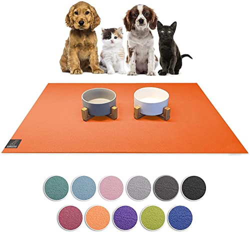 SanoZoo® Napfunterlage - Öko-TEX - Made in Germany - rutschfeste Futtermatte für Hunde & Katzen Set 2X 30x40cm Orange, wasserfest von SanoZoo